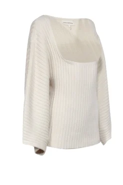 Mara Hoffman - Cream Ribbed Square Neckline Sweater Sz L
