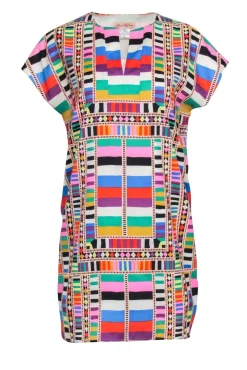 Mara Hoffman - Pink & Multicolor Short Sleeve Geometric Print Mini Dress Sz S