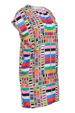 Mara Hoffman - Pink & Multicolor Short Sleeve Geometric Print Mini Dress Sz S