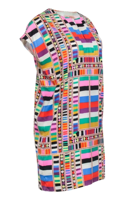Mara Hoffman - Pink & Multicolor Short Sleeve Geometric Print Mini Dress Sz S