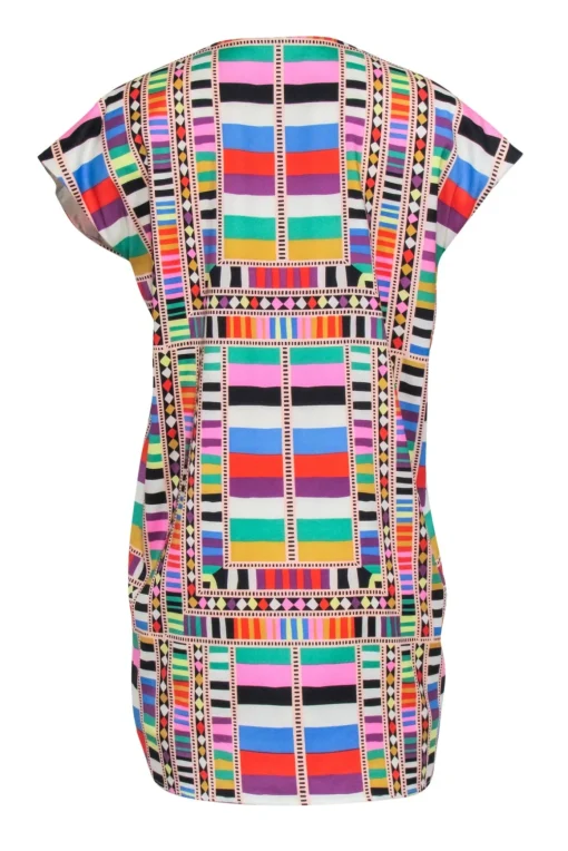Mara Hoffman - Pink & Multicolor Short Sleeve Geometric Print Mini Dress Sz S