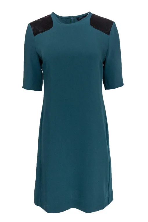 Marc by Marc Jacobs - Dark Teal Shift Dress w/ Quilted Leather Shoulders Sz 8