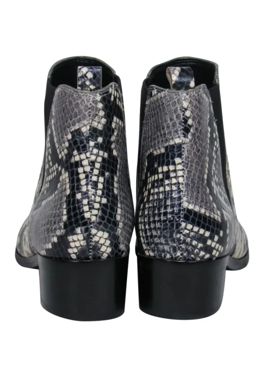 Marc Fisher - Grey & Black Leather Snakeskin Print Block Heel Booties Sz 6