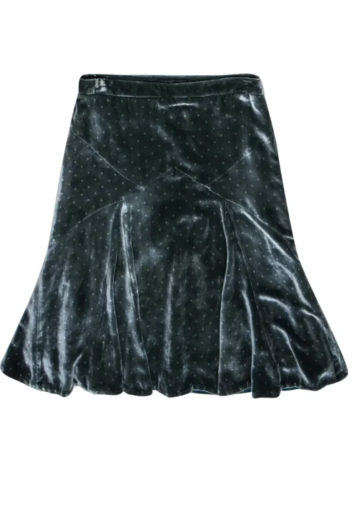 Marc Jacobs - Moss Green Flared Velvet Skirt w/ Polka Dots Sz 4