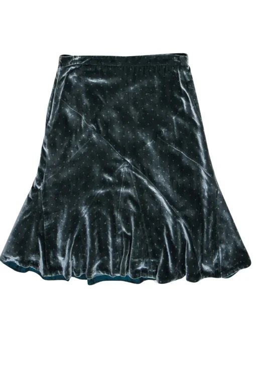Marc Jacobs - Moss Green Flared Velvet Skirt w/ Polka Dots Sz 4