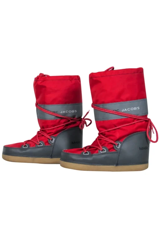Marc Jacobs - Red & Gray Lace-Up Chunky Moon Boots Sz M