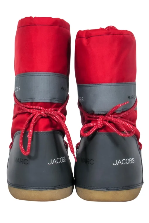Marc Jacobs - Red & Gray Lace-Up Chunky Moon Boots Sz M