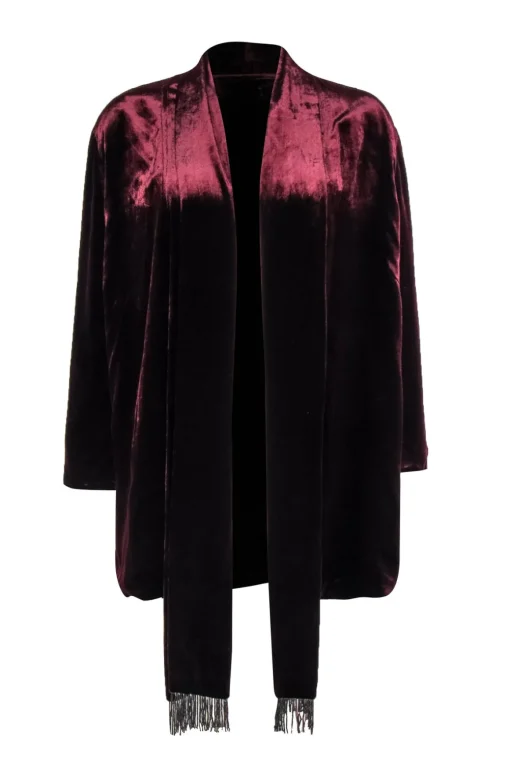 Marina Rinaldi - Bordeaux Velvet Cardigan Size L