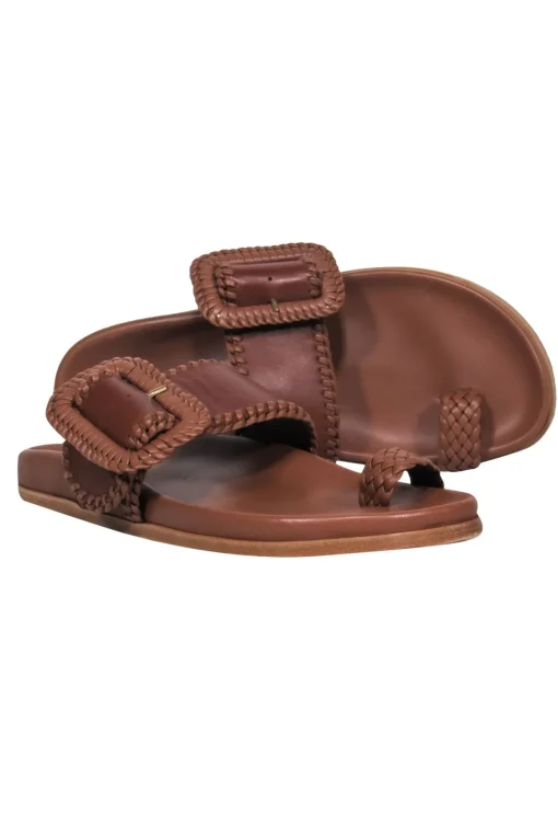 Marion Parke - Cognac Leather Sandals w/ Buckle Sz 6