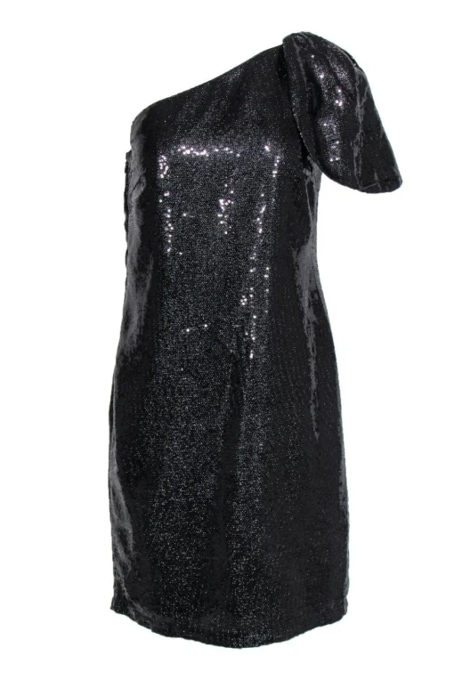 Mark & James by Badgley Mischka - Black Sequin One Shoulder Dress w/ Flounce Sz 8