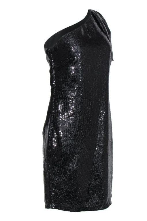 Mark & James by Badgley Mischka - Black Sequin One Shoulder Dress w/ Flounce Sz 8