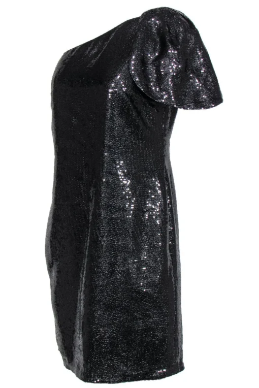 Mark & James by Badgley Mischka - Black Sequin One Shoulder Dress w/ Flounce Sz 8