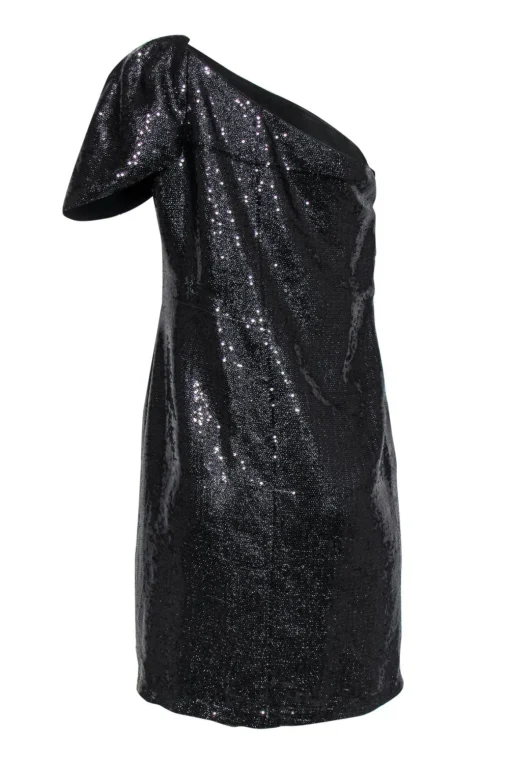 Mark & James by Badgley Mischka - Black Sequin One Shoulder Dress w/ Flounce Sz 8