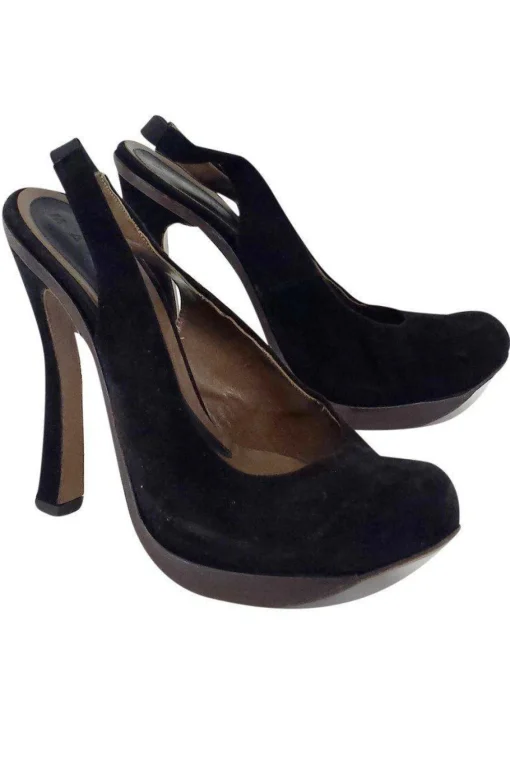 Marni - Black Suede Platform Slingback Pumps Sz 11