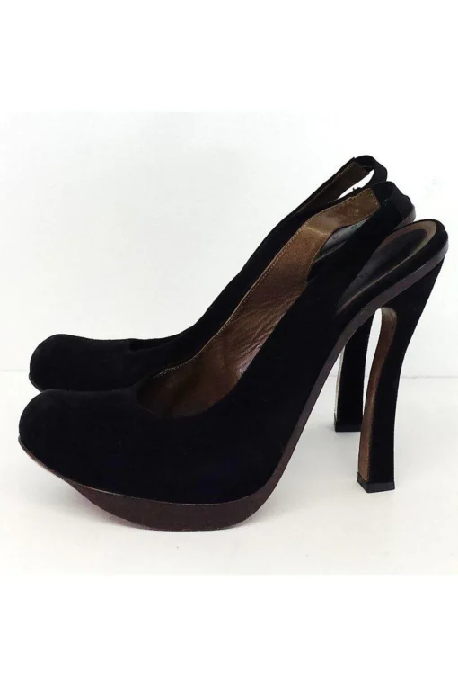 Marni - Black Suede Platform Slingback Pumps Sz 11