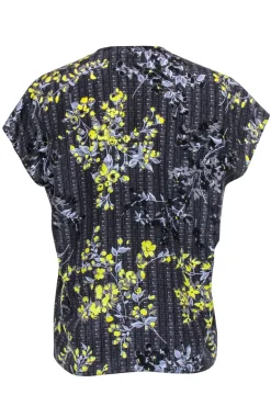 Marni - Grey & Yellow Floral Print Short Sleeve Top Sz 4