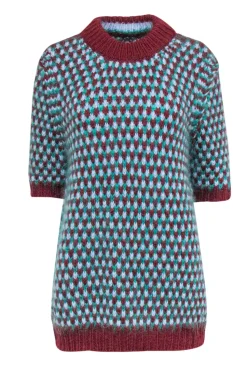 Marni - Maroon & Teal Chunky Knit Short Sleeve Sweater Sz L