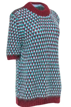 Marni - Maroon & Teal Chunky Knit Short Sleeve Sweater Sz L