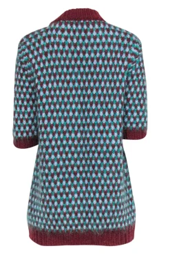 Marni - Maroon & Teal Chunky Knit Short Sleeve Sweater Sz L