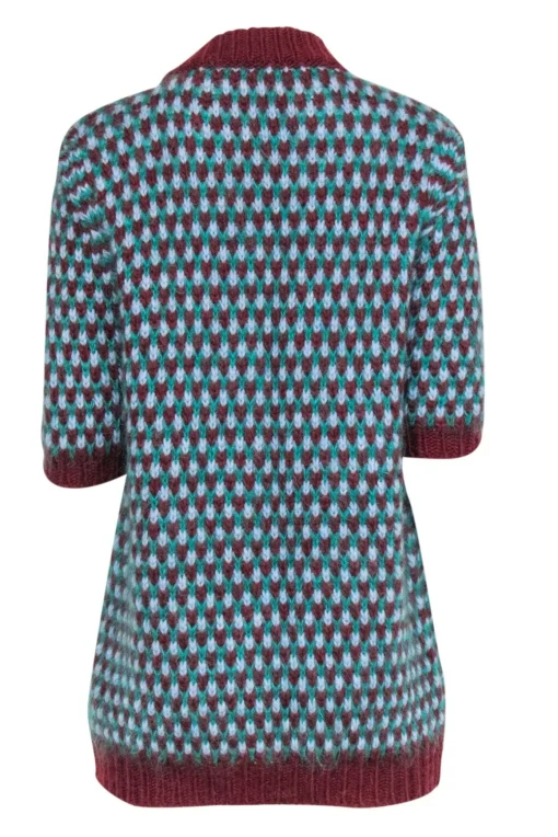 Marni - Maroon & Teal Chunky Knit Short Sleeve Sweater Sz L