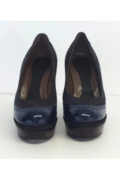 Marni - Navy Patent Leather & Suede Platform Heels Sz 9