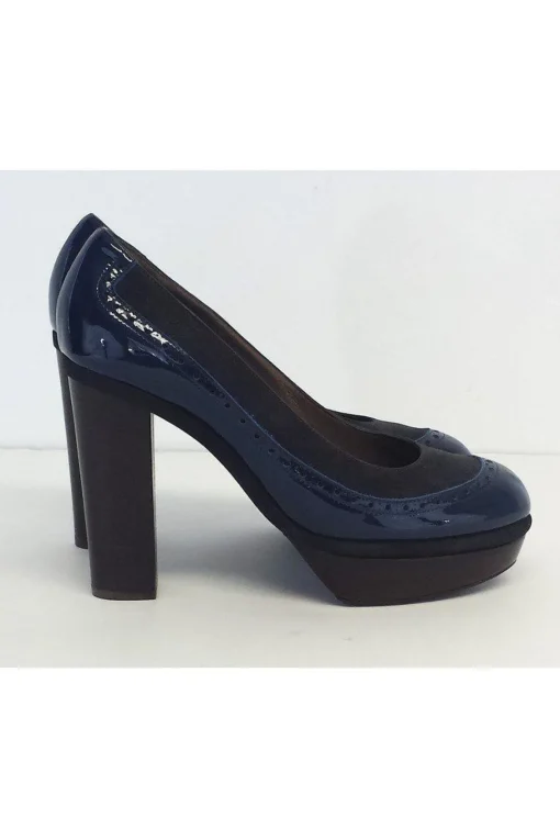 Marni - Navy Patent Leather & Suede Platform Heels Sz 9