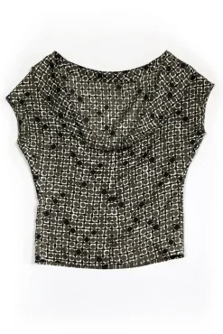 Marni - Olive Printed Fold Over Collar Top Sz 2