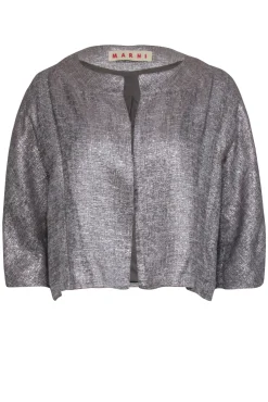 Marni - Silver Metallic Collarless Cropped Blazer Sz 8