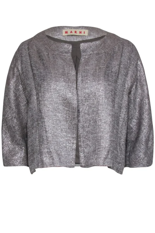 Marni - Silver Metallic Collarless Cropped Blazer Sz 8