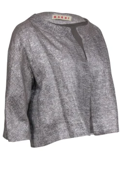 Marni - Silver Metallic Collarless Cropped Blazer Sz 8