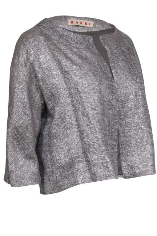 Marni - Silver Metallic Collarless Cropped Blazer Sz 8