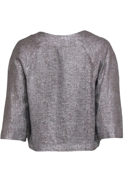 Marni - Silver Metallic Collarless Cropped Blazer Sz 8