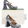 Marni - Silver Metallic Front Strap Mary Jane Heels Sz 9