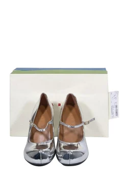 Marni - Silver Metallic Front Strap Mary Jane Heels Sz 9