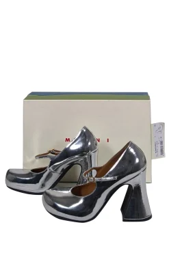 Marni - Silver Metallic Front Strap Mary Jane Heels Sz 9