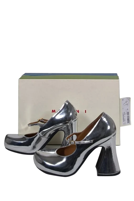 Marni - Silver Metallic Front Strap Mary Jane Heels Sz 9