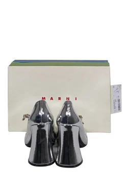 Marni - Silver Metallic Front Strap Mary Jane Heels Sz 9