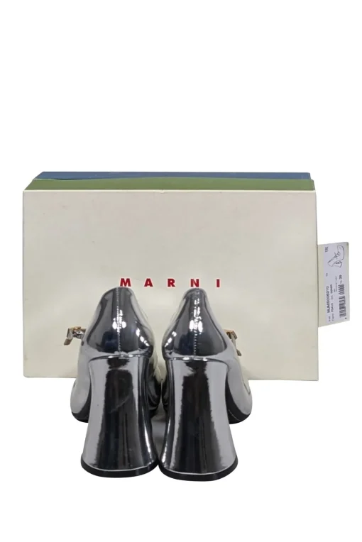 Marni - Silver Metallic Front Strap Mary Jane Heels Sz 9
