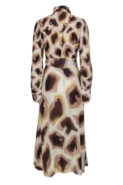 Massimo Dutti - Beige, Brown, & Cream Print Long Sleeve Button Front Dress Sz 6