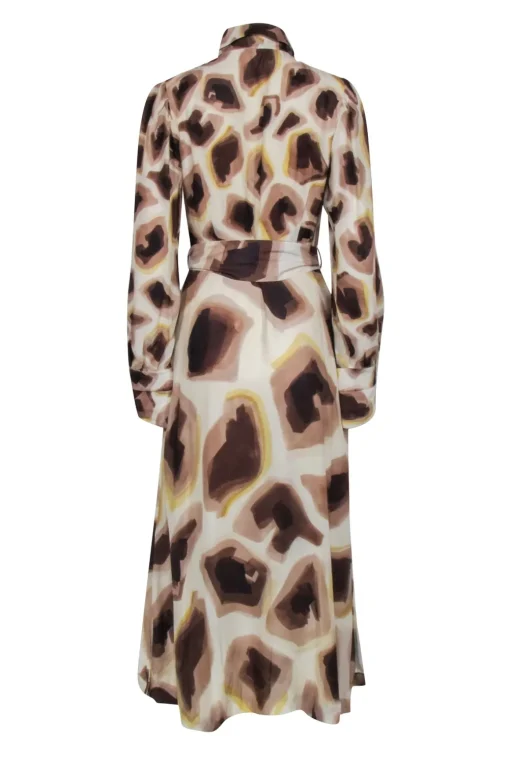 Massimo Dutti - Beige, Brown, & Cream Print Long Sleeve Button Front Dress Sz 6