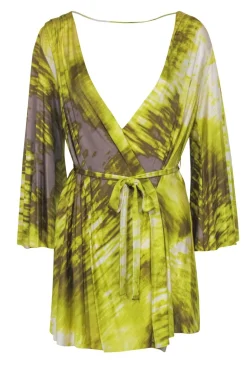 Max Azria - Bright Lime Green Deep Plunge Open Back Mini Dress Sz S