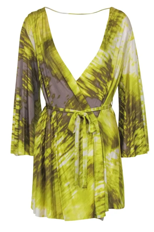 Max Azria - Bright Lime Green Deep Plunge Open Back Mini Dress Sz S