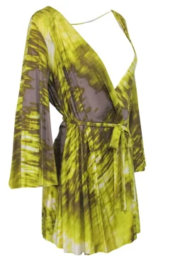 Max Azria - Bright Lime Green Deep Plunge Open Back Mini Dress Sz S
