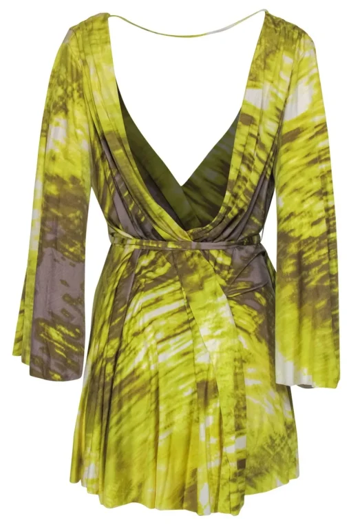 Max Azria - Bright Lime Green Deep Plunge Open Back Mini Dress Sz S