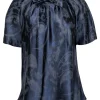 Max Mara - Navy & Black Print Silk  Blouse Sz 16