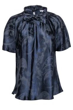 Max Mara - Navy & Black Print Silk  Blouse Sz 16