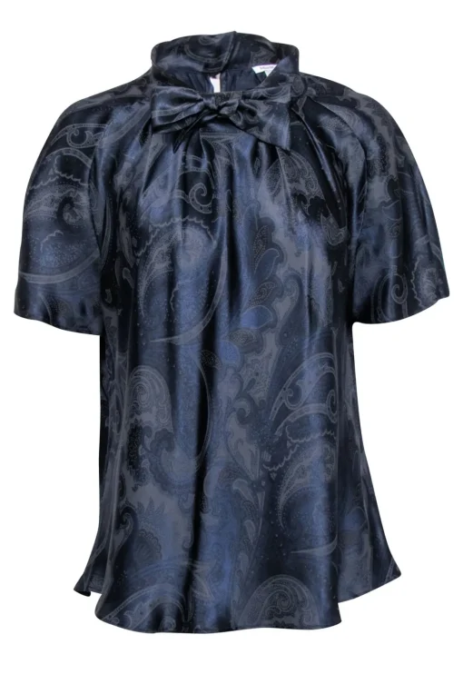 Max Mara - Navy & Black Print Silk  Blouse Sz 16