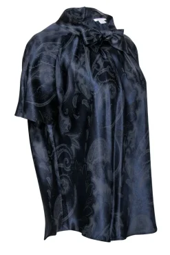 Max Mara - Navy & Black Print Silk  Blouse Sz 16