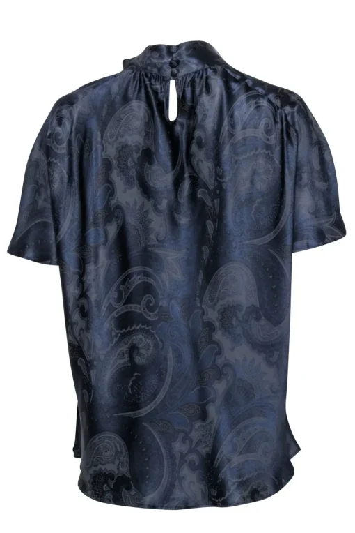 Max Mara - Navy & Black Print Silk  Blouse Sz 16