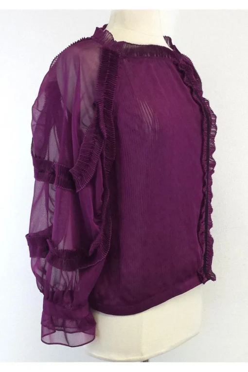 McGinn - Pleated Plum Semi-Sheer Long Sleeve Blouse Sz 6